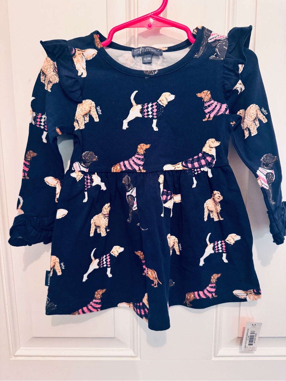 Simply Southern Navy Blue Dog Print Long Sleeve Dress